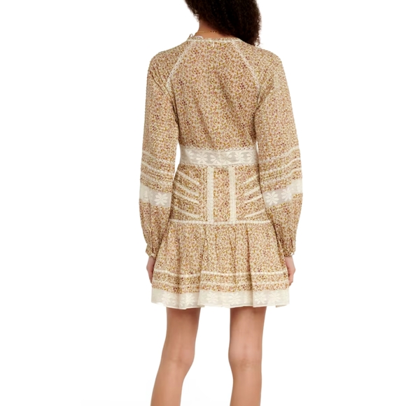 Veronica Beard Addilyn Dress Women's Size 12 Beige Floral V-Neck Long Sleeve - Picture 3 of 10